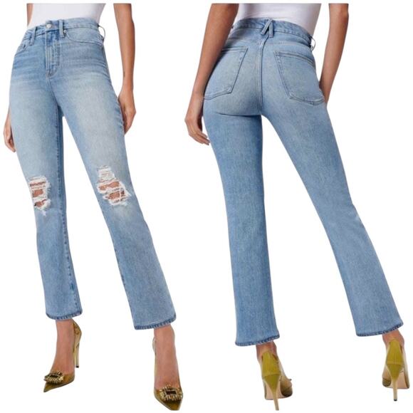 Good American Good Boy High Rise Distressed Straight Leg Jeans Blue Size 6/28 - Picture 1 of 8